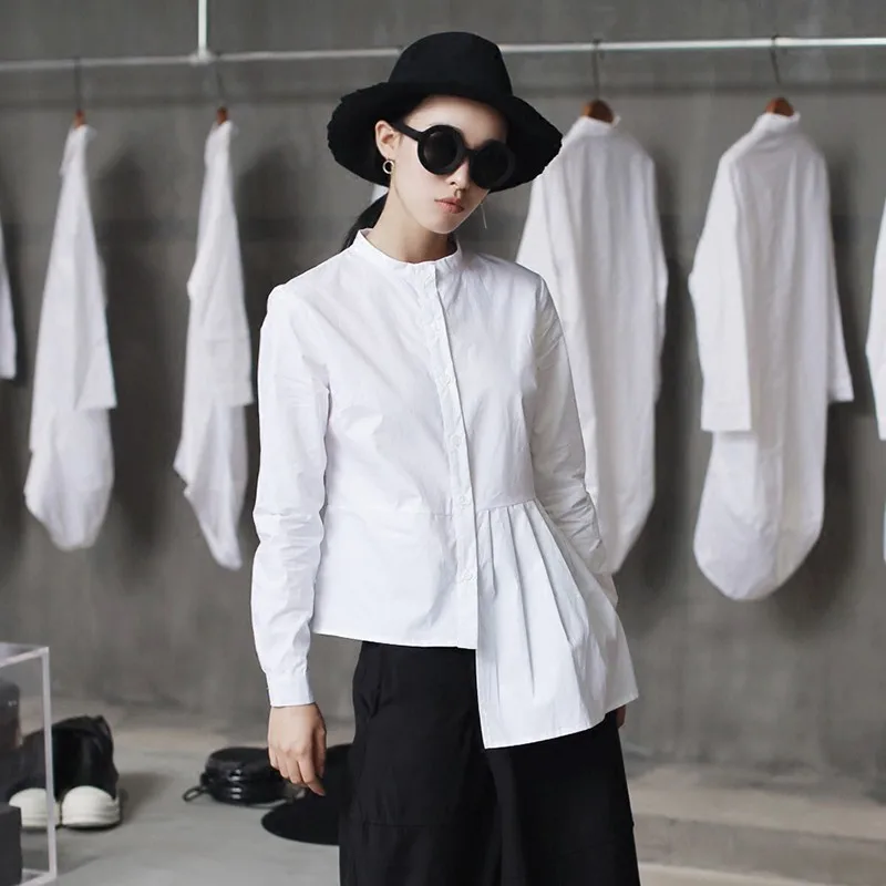[EAM] Высокое качество Весенняя Тонкая Повседневная рубашка с длинным рукавом и круглым вырезом, Новая модная женская блузка LA315