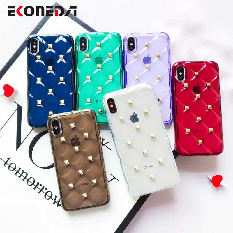 

EKONEDA Candy Color Transparent Case For iPhone 7 Case Silicone Cover Diamond Rivet Case For iPhone XR X XS Max 6 6S 8 7 Plus