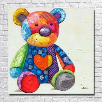 

Cartoon Handpainted Cheap Oil Painting Abstract Bear Picture On Canvas 1peice Painting Home Decor For Living Room Wall No Frame