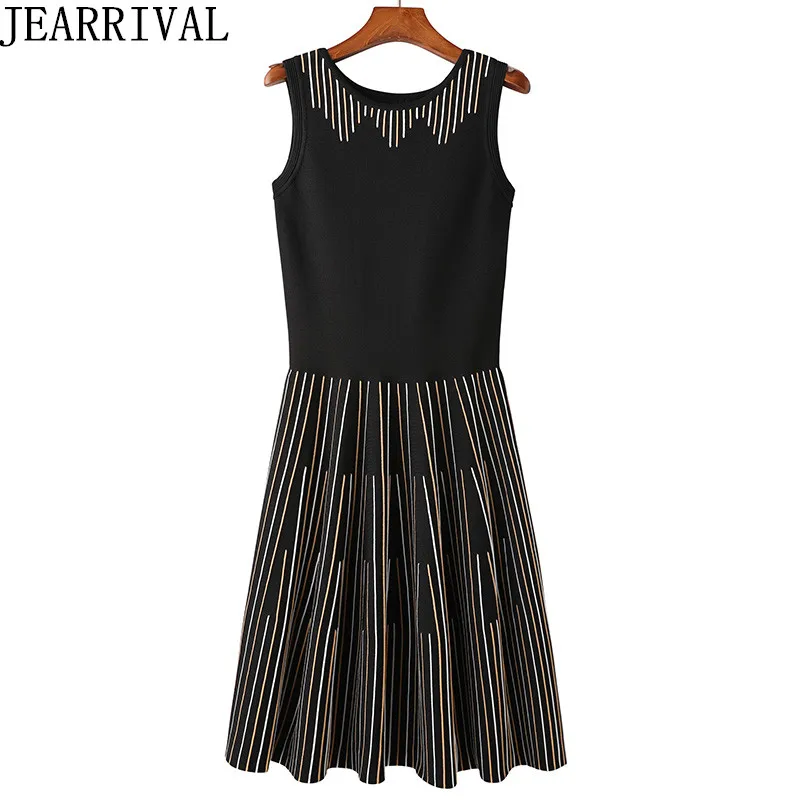 2018 New Fashion Women Summer Dress Elegant Contrast Striped Sleeveless ...