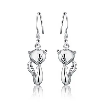 

2016 new arrival high quality fashion lovely little fox design 925 sterling silver ladies`drop earrings jewelry gift
