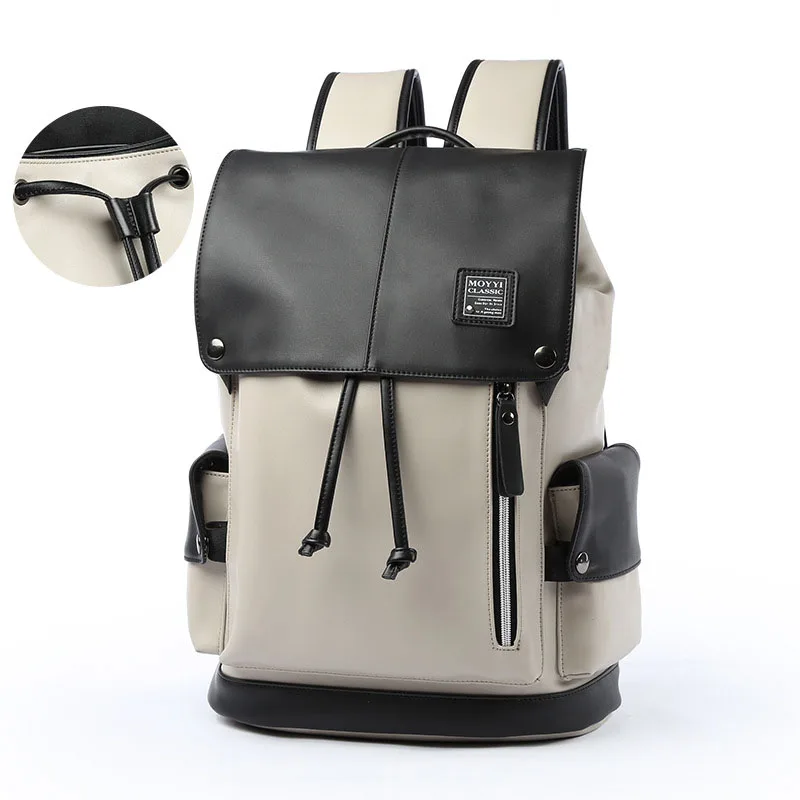  Man Backpack PU Leather USB Recharging Laptop School BaG Male Waterproof Travel Multi-color backpac - 32947822350