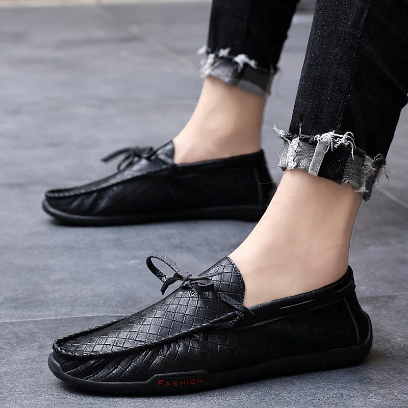 

Men Flats Shoes fashion Casual Breathable Platform Shoes outdoor comfortable Leather slip on Male Loafers Men Flats shoes L4