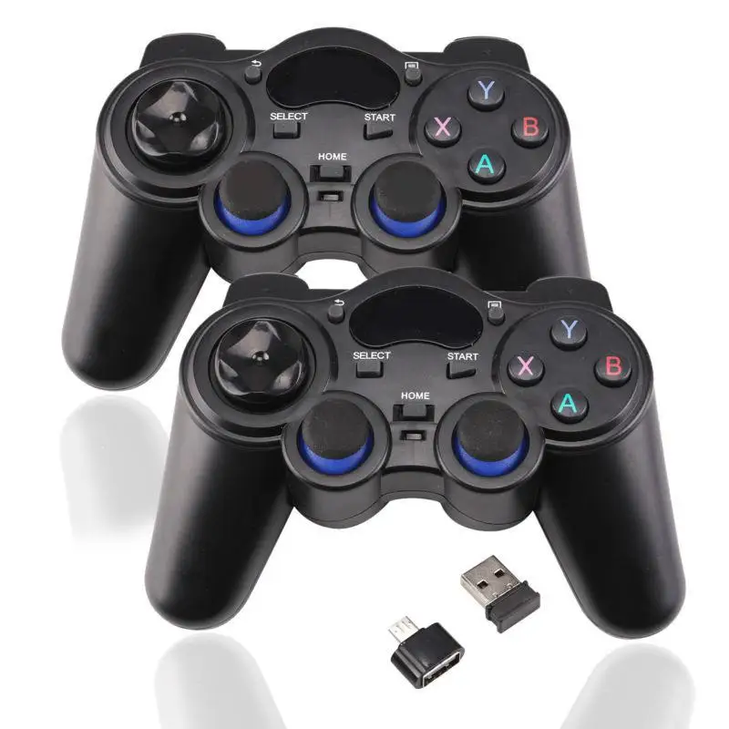 2 шт 2,4G игровой контроллер беспроводной геймпад джойстик для PS3 Android TV Box аналоговые палочки с 2 OTG адаптером 2 USB приемника d25 - Цвет: Black
