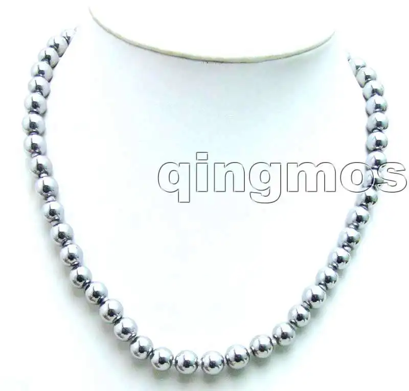 

SALE Beautiful! Big 8mm White Super Luster Round High Quality Hematite 18" necklace -nec5735 Wholesale/retail Free ship