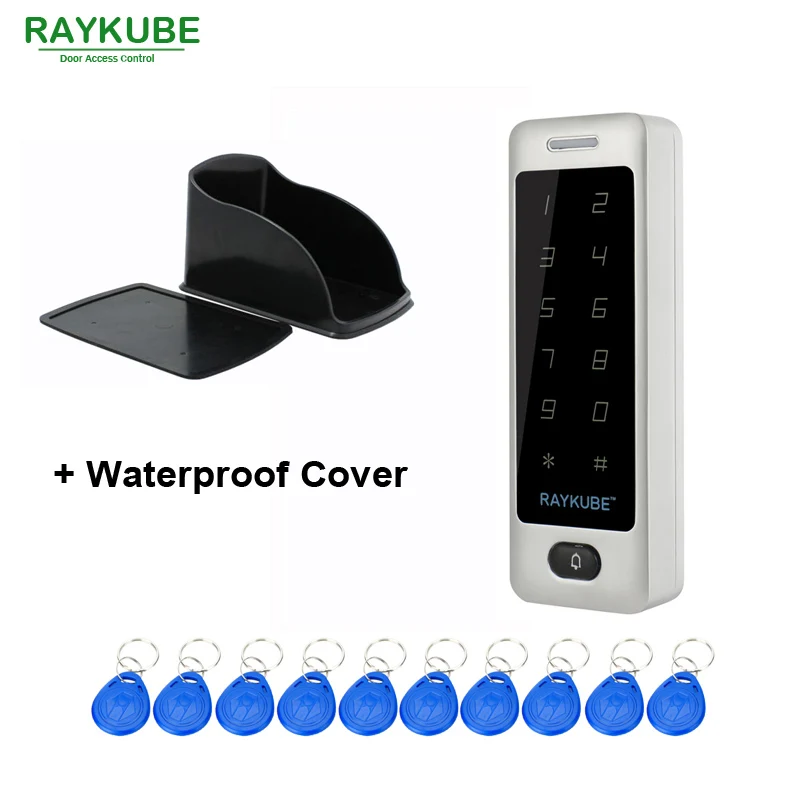 RAYKUBE Клавиатура контроля доступа с водонепроницаемой крышкой металлический сенсорный RFID считыватель+ 10 шт. брелоки для системы контроля доступа R-T03 - Цвет: Silver Add