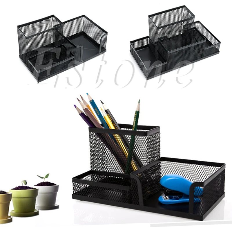 Desk Organizer Metal Black Mesh Style Desktop Office Pen Pencil