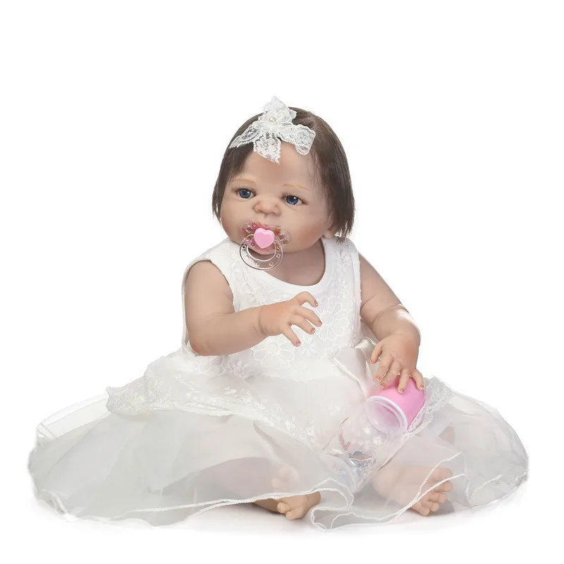 

22inch reborn silicone vinyl children play house toys bebe gift boneca reborn Full silicone bathe menina kids birthday toy