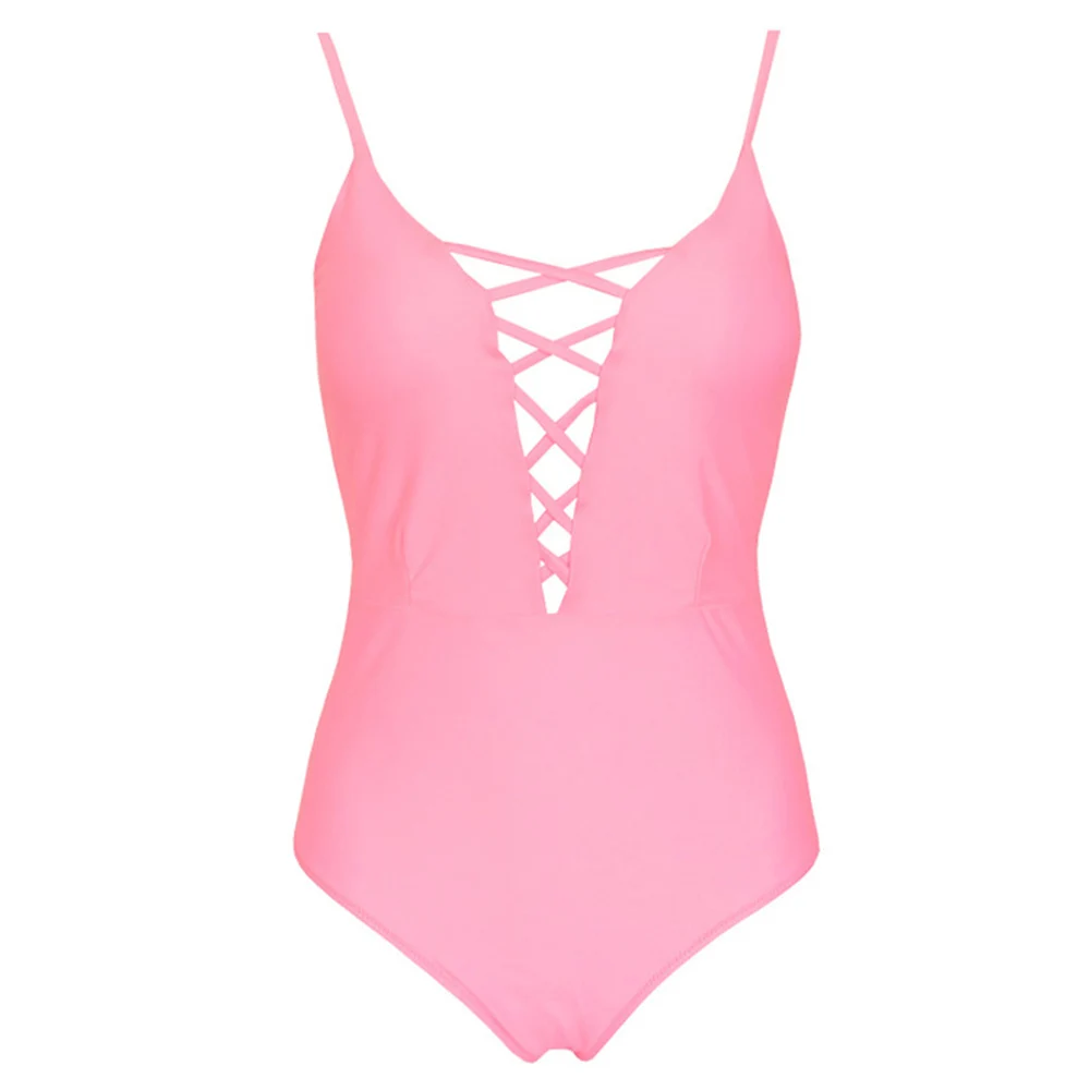 Женский Цельный купальник с перекрещивающимися бретельками и открытой спиной; купальный костюм; Размер - Цвет: Розовый
