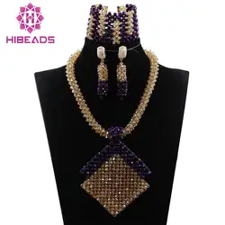 Новый Дизайн для вечеринки в африканском стиле установить ювелирные украшения из золота и фиолетовый кристалл кулон Цепочки и ожерелья