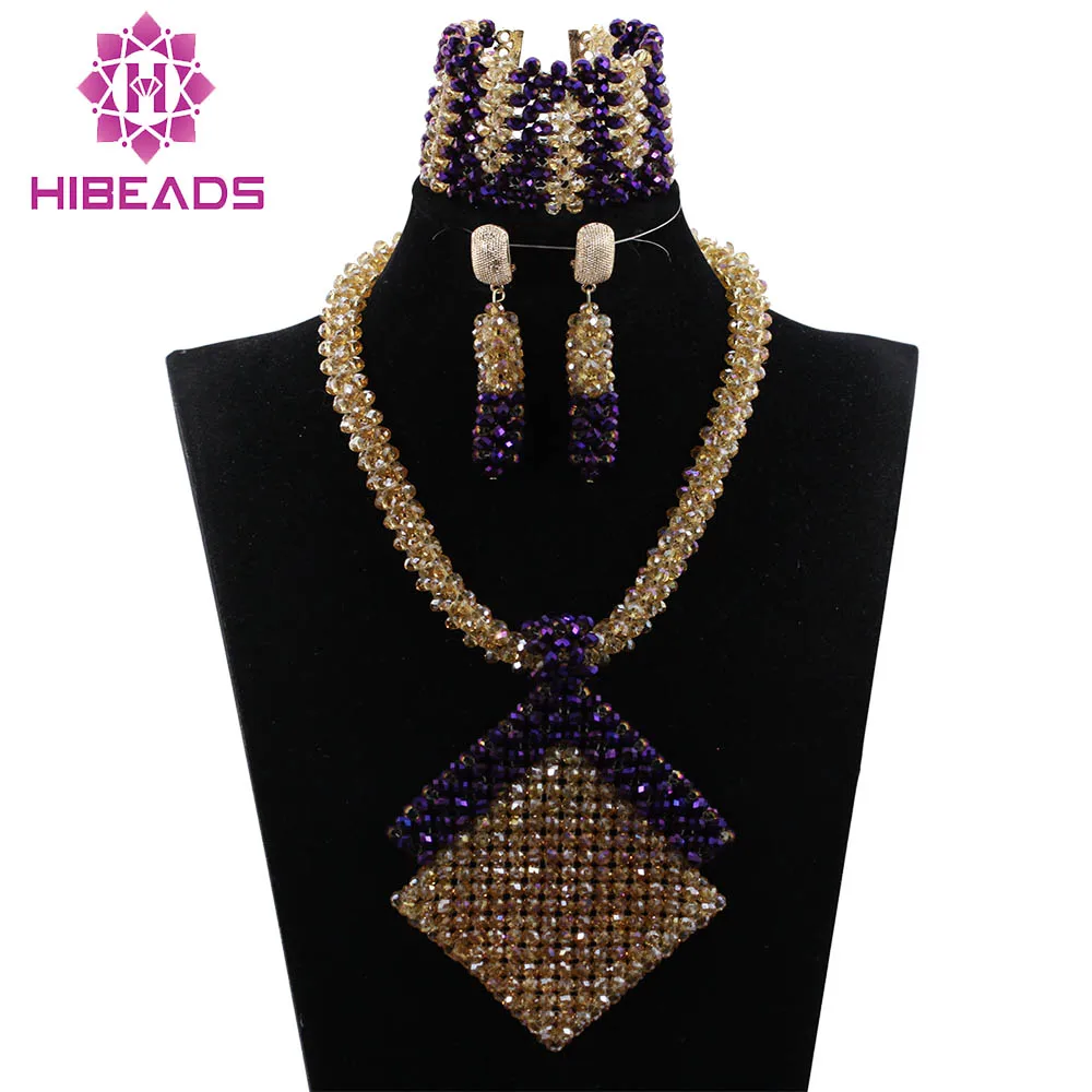 New Design African Party Jewelry Set Fashion Gold and Purple Crystal Pendant Necklace Set for Women Gift Free Shipping ABH331 New Design African Party Jewelry Set Fashion Gold and Purple Crystal Pendant Necklace Set for Women Gift Free Shipping ABH331