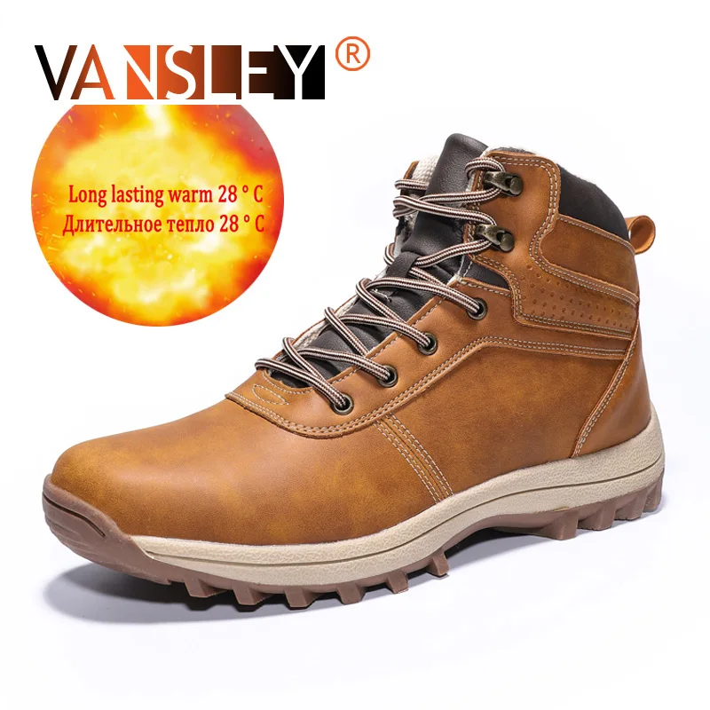 

Men Winter Snow Boots Warm Plush Military Men Ankle Boots Waterproof Super Warm Comfort Motorcycle Boots Leather Men Boots