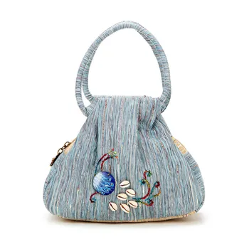 

Women Girl Peacock Embroidery Canvas Shoulder Hangbag Shopping Bag Casual Tote Daybag Classic Style