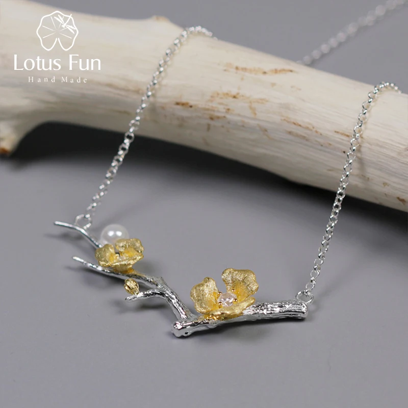 

Lotus Fun Real 925 Sterling Silver Handmade Designer Fine Jewelry Delicated Plum Blossom Flower Necklace with Chain for Women