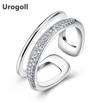 

Fashion Luxury Antique 100% 925 Sterling Silver Simplicity Two Layers Zircon Resizable Rings for Women Jewelry Gifts