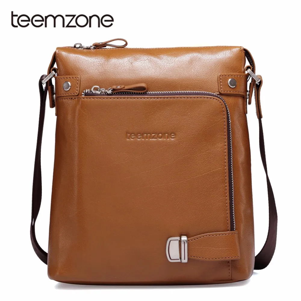 teemzone Fashion Men's Boys Genuine Leather Business Messenger Shoulder
