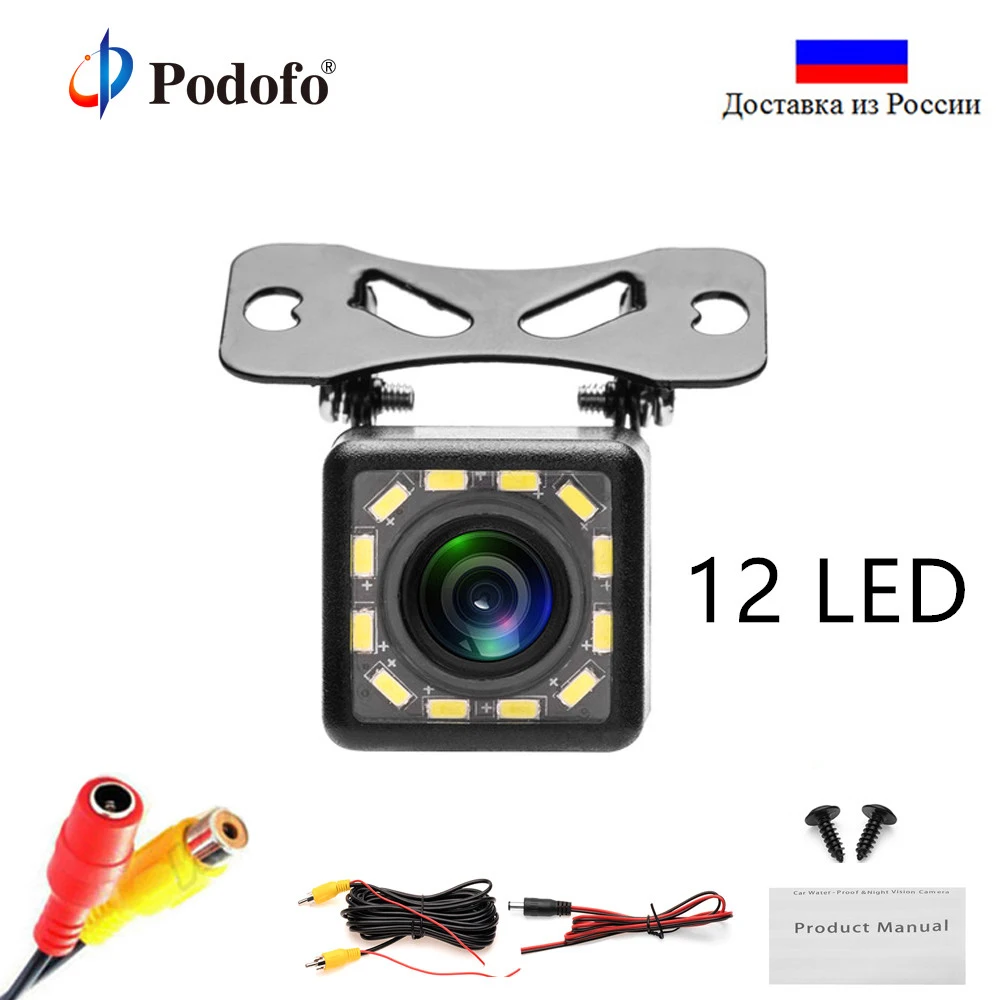 

Podofo 12 LED Light Car Rear View Camera Universal Auto Front Backup Parking Camera Waterproof 170 Wide Angle HD Color Image