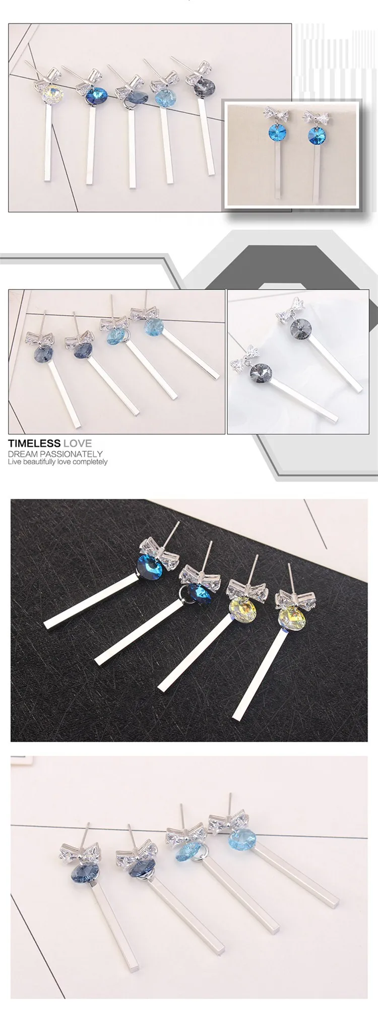 Ms Betti 2018 long dangle bar drop earring with Bow and Rivoli crystal from Swarovski09