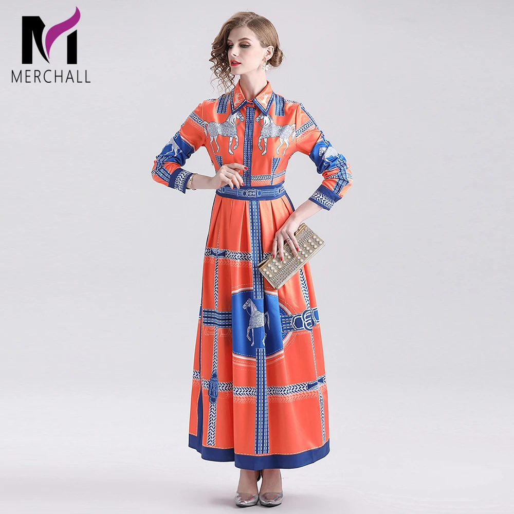 

Merchall Runway Designer 2019 Spring Holiday Maxi Dress Women's Long Sleeve Gorgeous Printed Vintage Long Shirt Dress Vestido