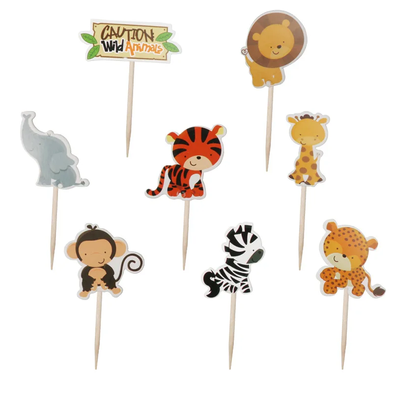 

24pcs Safari Jungle Animal Cupcake Toppers Picks Birthday Party Decoration Kids Baby Shower Boy Favors Cupcake Topper Decorating