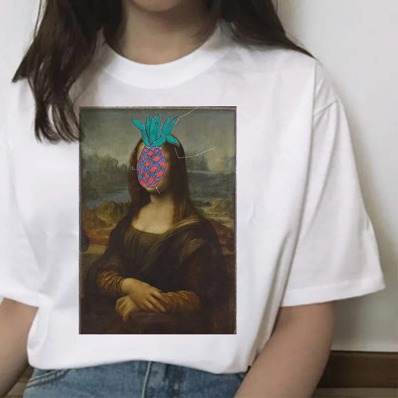 Mona lisa cat футболка Женская Новая мода Топ летняя футболка эстетический Забавный гранж каваи femme короткая футболка хип-хоп - Цвет: 7282