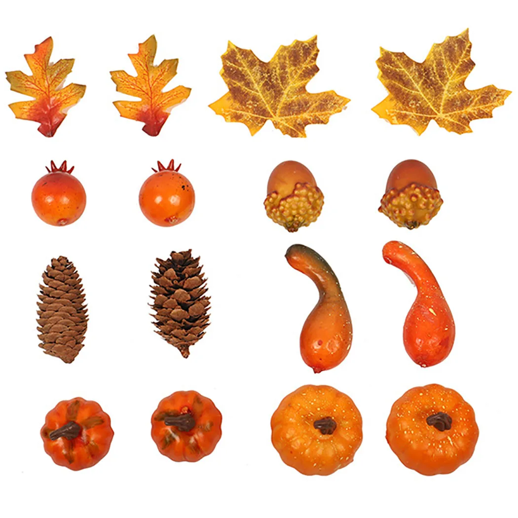 16pcs Halloween Fruit Prop Set Simulation Artificial Pumpkin Fall