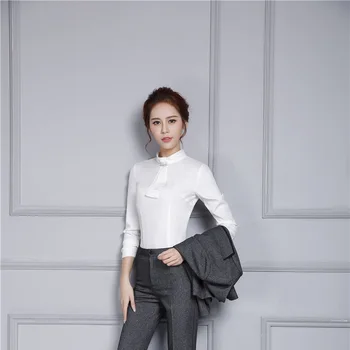 

Novelty White Long Sleeve Blouses Shirts Uniform Styles Spring Autumn Professional Business Women Casual Tops Female Clothes
