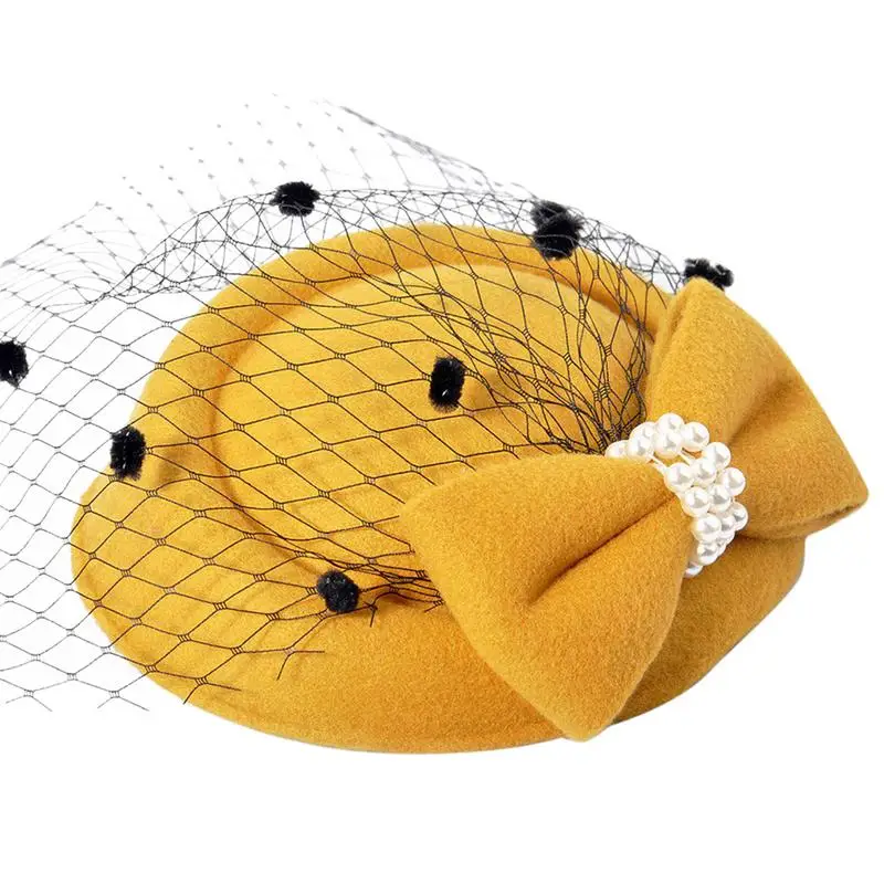 Головные уборы для женщин, зимние повязки на голову, вечерние шапки в стиле дерби с цветами для формальных коктейлей, вечерние, Свадебные шляпы - Цвет: Yellow