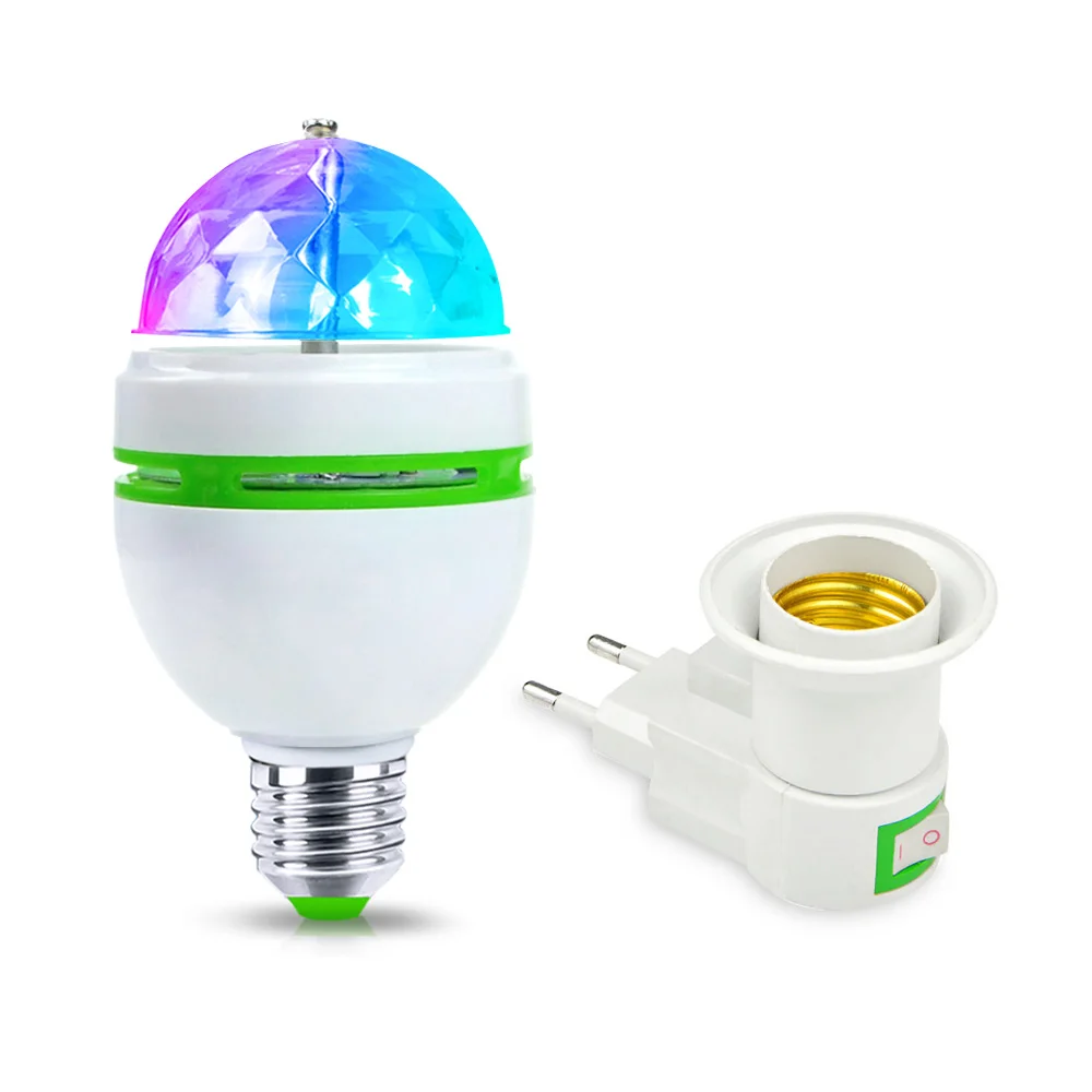 

110V 220V 3W E27 RGB LED light 85- 265V LED Stage Light Christmas Auto Rotating LED bulb EU Plug Lamp Base hoilday home lighting