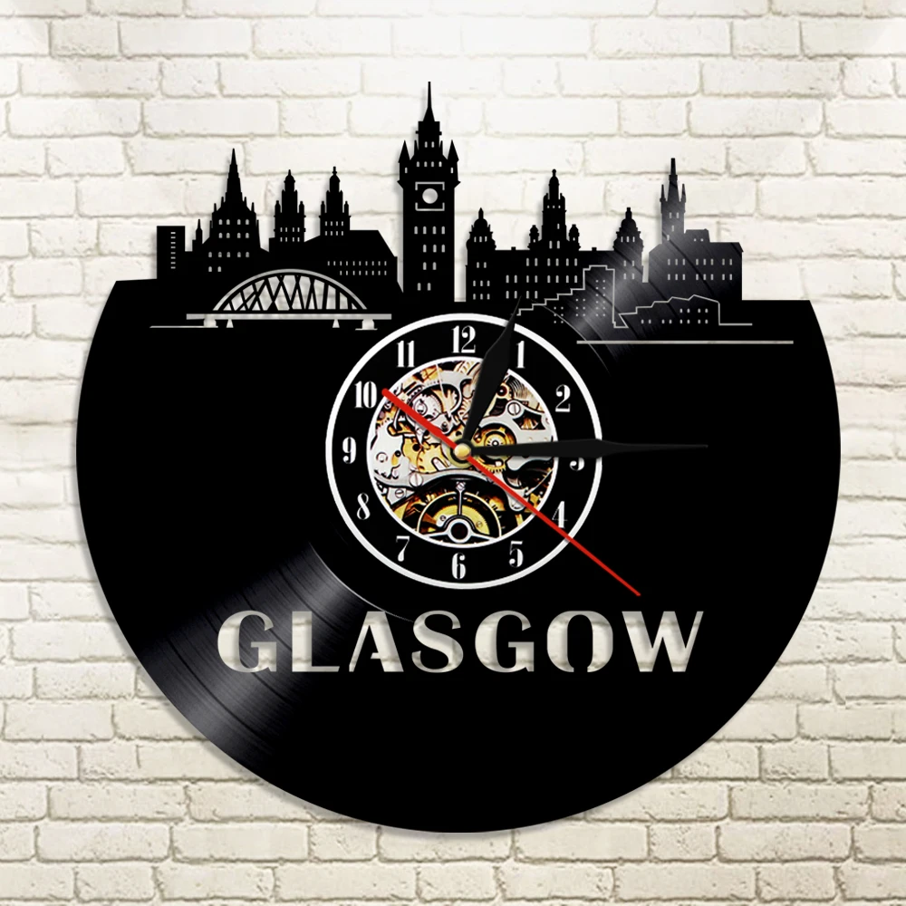 1Piece Glasgow Skyline Vinyl Clock Scotland Wall Decor Scottish Gift