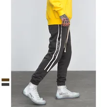 SS Весна Осень Скейтборд эластичный луч пот брюки черный хаки боковой полосой Самостоятельная инструкция свободные шаровары Jogger