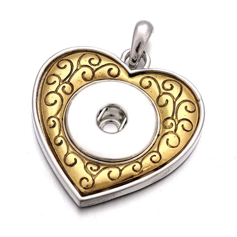 

New snap button pendant two-tone electroplating gold personalized DIY button heart-shaped teardrop necklace