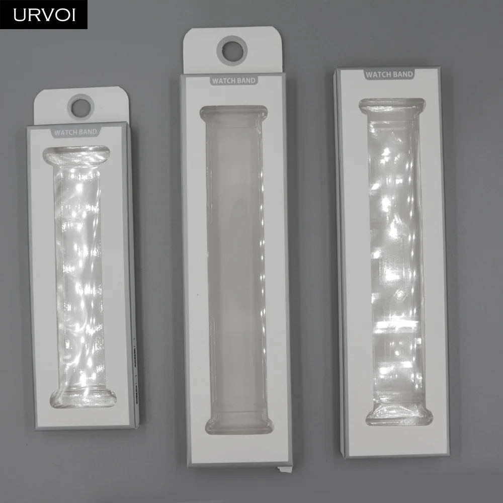 URVOI retails sale box for Apple Watch milanese loop sport loop silicone band paper box with plastic inner 3 pcs gift packaging