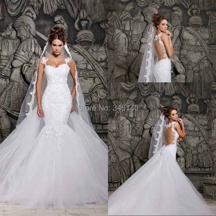 Vintage Style Designers White Lace And See Through Mermaid Wedding