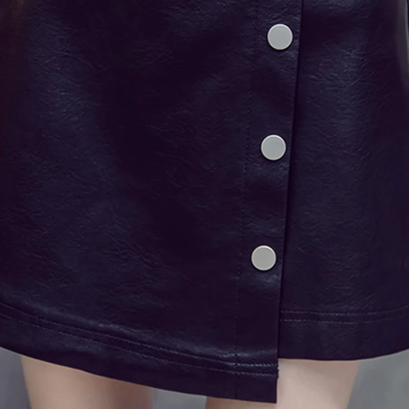Ретро юбка с высокой талией из искусственной кожи, трапециевидная осенне-зимняя юбка, Женская однобортная Мини-Юбка Saia, винтажная мини-юбка Jupe Femme Hiver