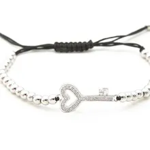 Золото Серебро Микро-паве cz кубический цирконий веревка отрегулированный браслет из медного бисера xt43 ключ Шарм плетеные браслеты для женщин