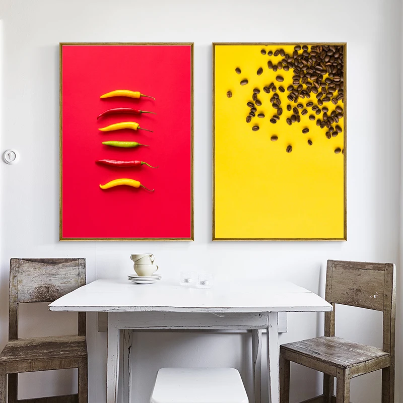 

Nordic Minimalist Fruits and Vegetables Canvas Paintings Posters Yellow Red Background Print Wall Art Pictures for Kitchen Decor