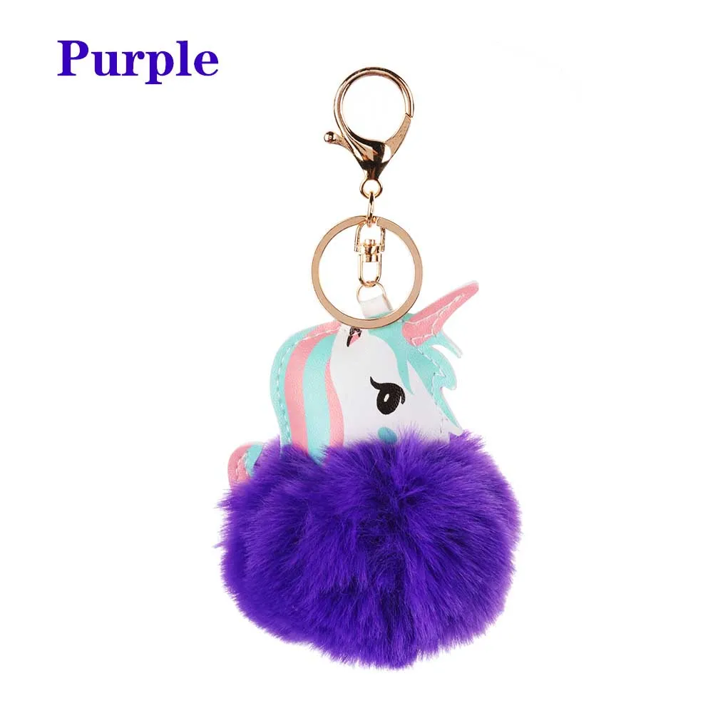 Помпон Единорог брелок для ключей мех кролика мяч брелок в виде лошади porte брелок для сумки автомобильный брелок llavero mujer chaveiros sleutelhanger брелок - Цвет: Фиолетовый