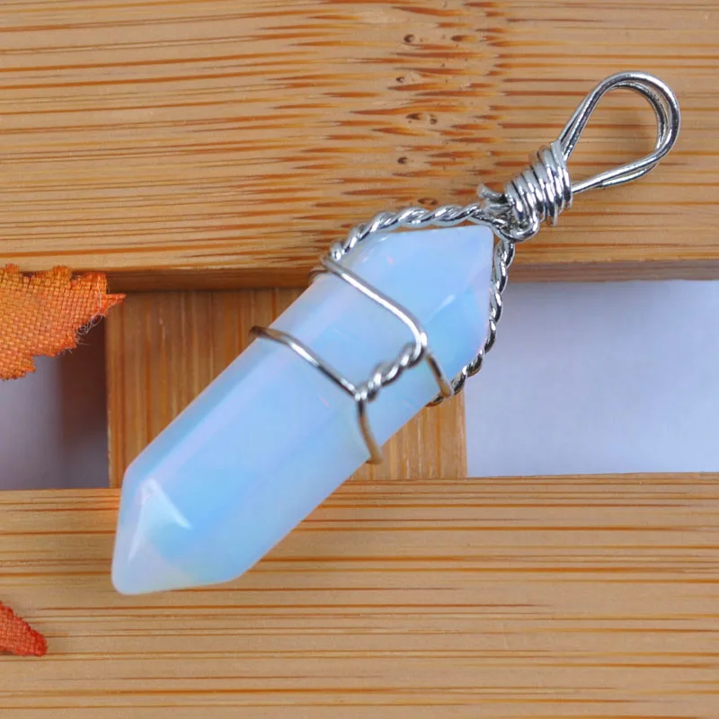 Opal Lucky Point GEM Pendant Wire Wrapping Jewelry S1237 photo