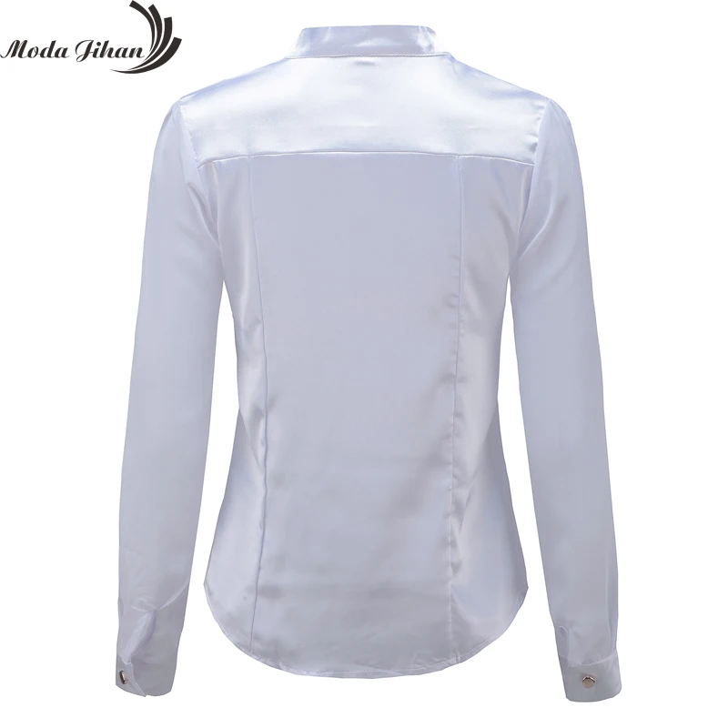 Moda Jihan новый дизайн женские блузки и рубашки белый черный длинный рукав шифон
