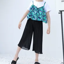 Girls Pants 4-10y Children Summer Loose Calf-length Pants Girls Casual Chiffon Pleated Pant Kids Wide Leg Pants Girls Pants 4-10y Children Summer Loose Calf-length Pants Girls Casual Chiffon Pleated Pant Kids Wide Leg Pants