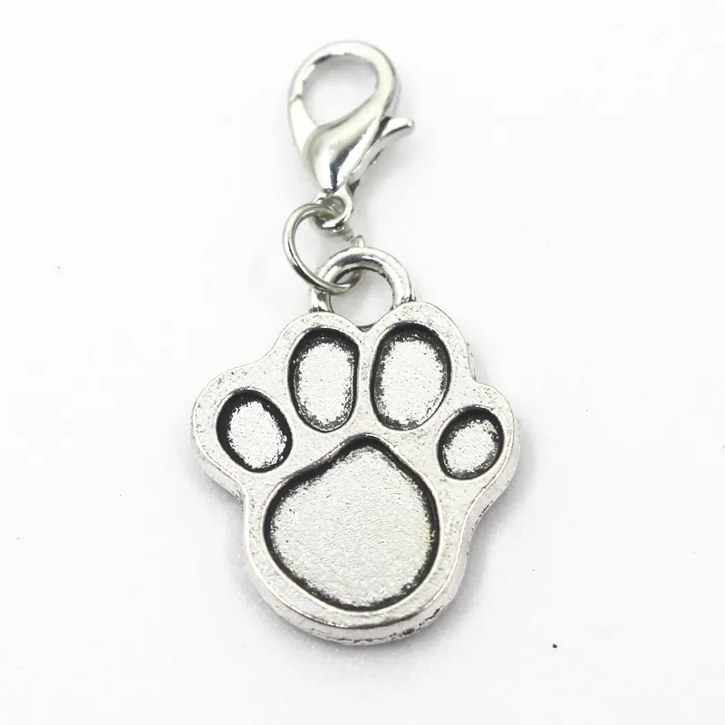 Wholesale 50pcs/lot Sliver Dog Paw Dangle Charms Lobster Clasp Charms