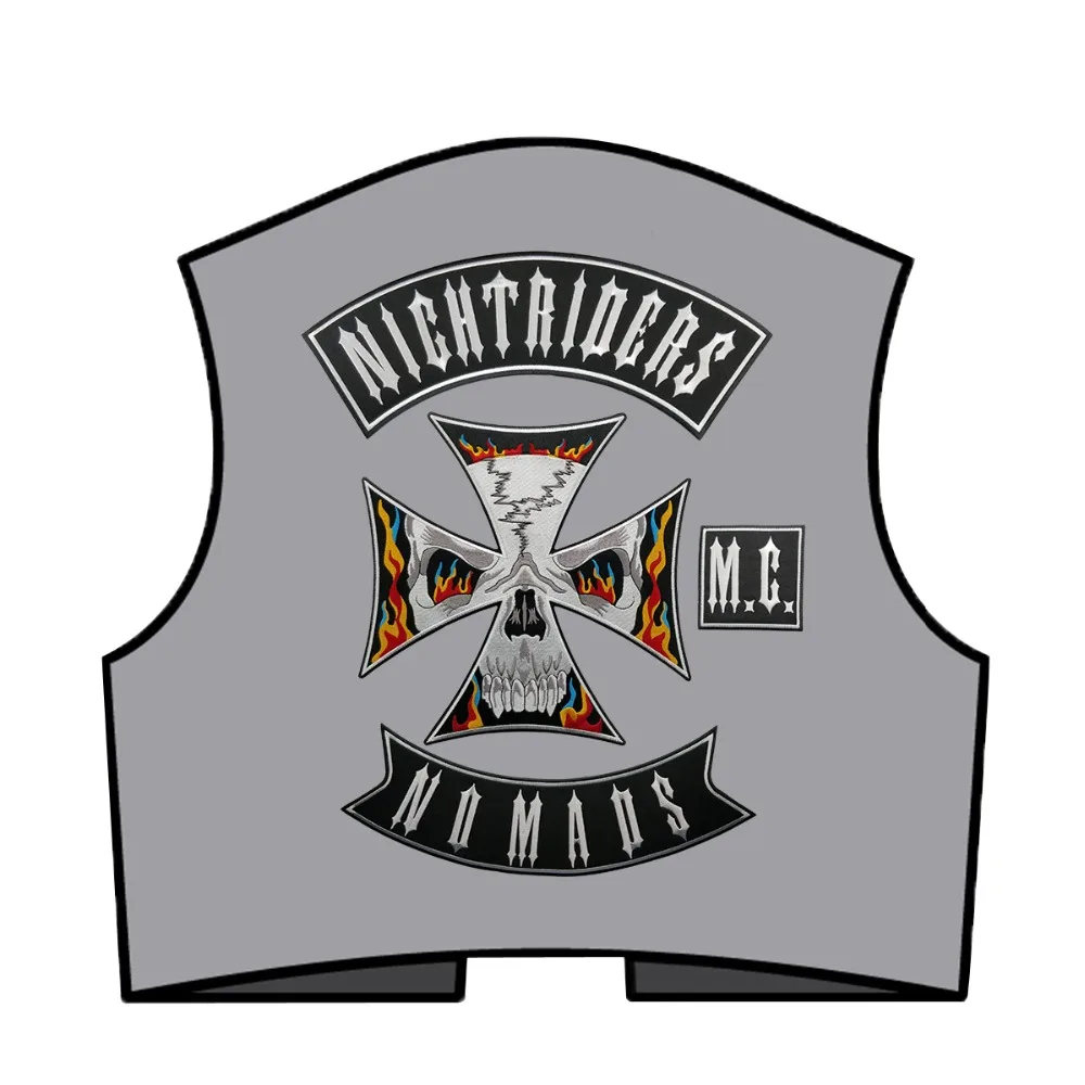Night Rider Nomads Patch Full Set Embroidery Iron on Backing Jacket Motorcycle Custom DIY (7)