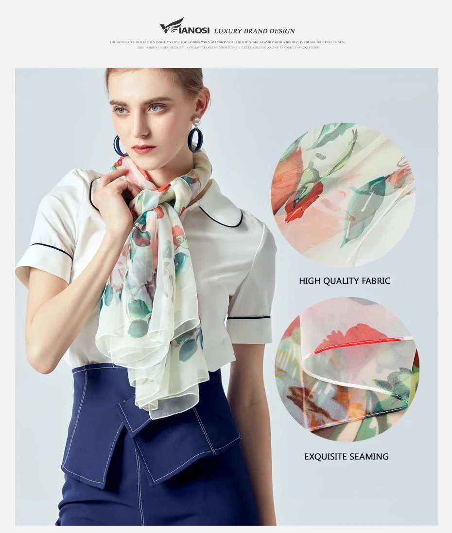 VIANOSI 2019 бренд шелковый шарф для женщин цветы Лето шаль обёрточная бумага Дизайнер Платки плюс размеры женский шейные шарфы Бандана