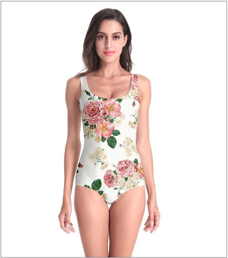 

YX Girl sexy swimsuit Floral 3D Print Beach Style Summer Design bodysuit female bathing suit Top Tees women's Modal