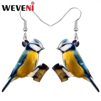 

WEVENI Acrylic Lovely Eurasian Blue Tit Bird Earrings New Long Dangle Drop Fashion Animal Jewelry For Women Girls Gift Dropship