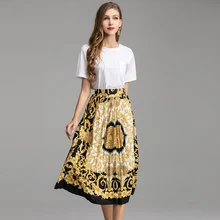 VERDEJULIAY, винтажные юбки с принтом, лето, модная роскошная юбка с цветочным принтом, плиссированная длинная юбка для женщин
