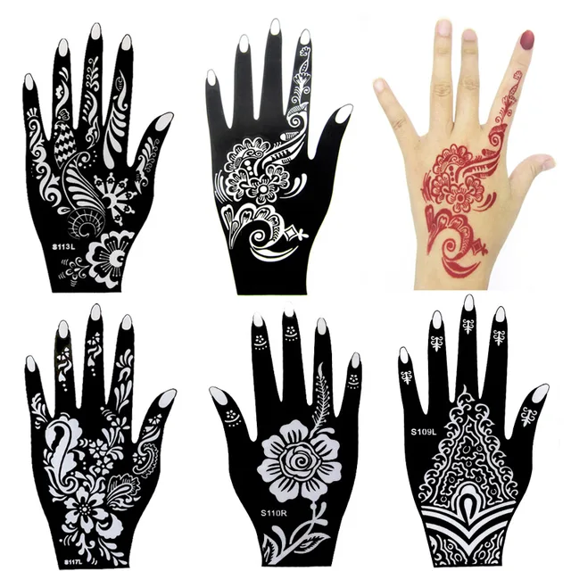 10pcs Large Henna Tattoo Stencils,Flower Glitter Airbrush Mehndi Indian