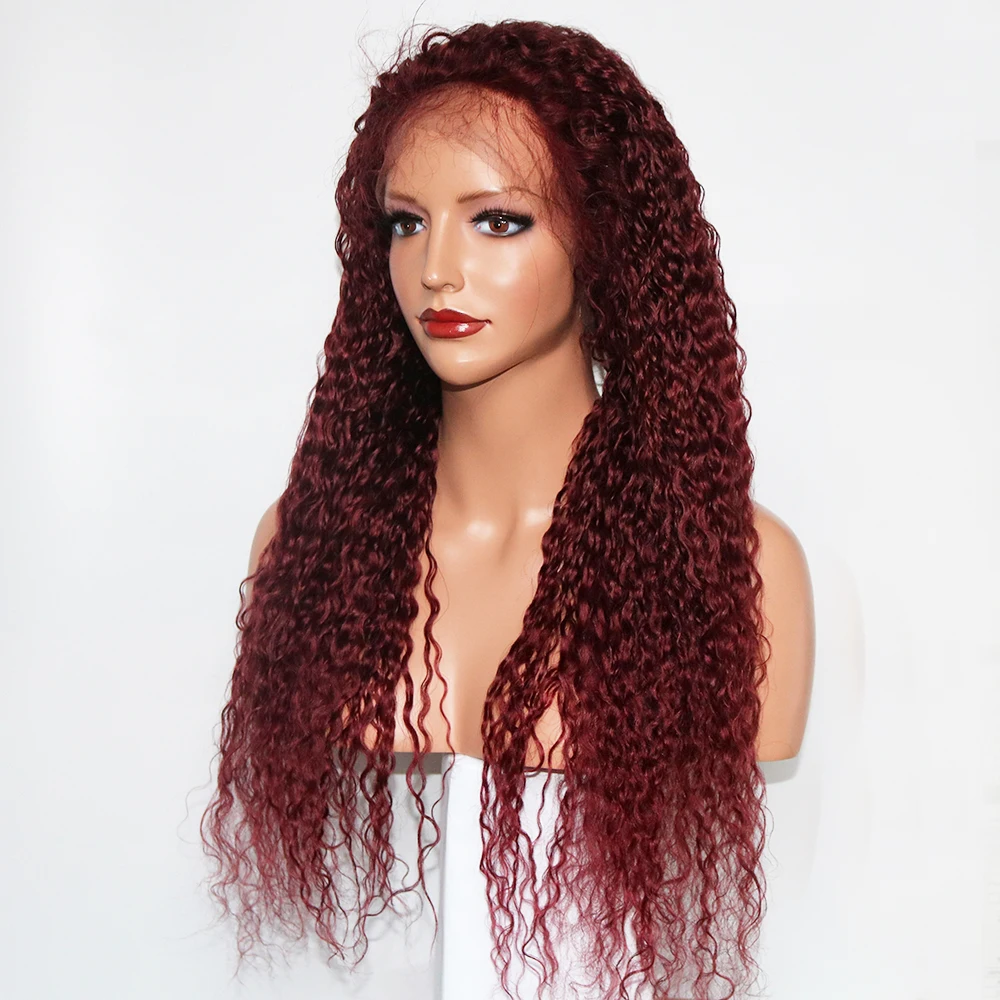 Simbeauty# 99j волнистые кружевные передние парики из человеческих волос 130% плотность предварительно сорванные с волосами младенца перуанские прямые волосы для черных женщин
