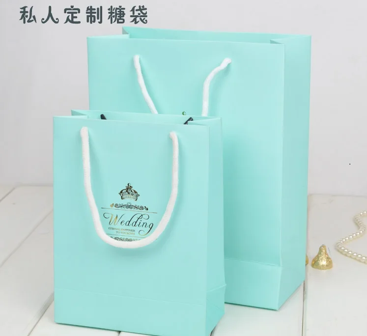 Free shipping Personalized paper Tiffany blue handbag wedding souvenir